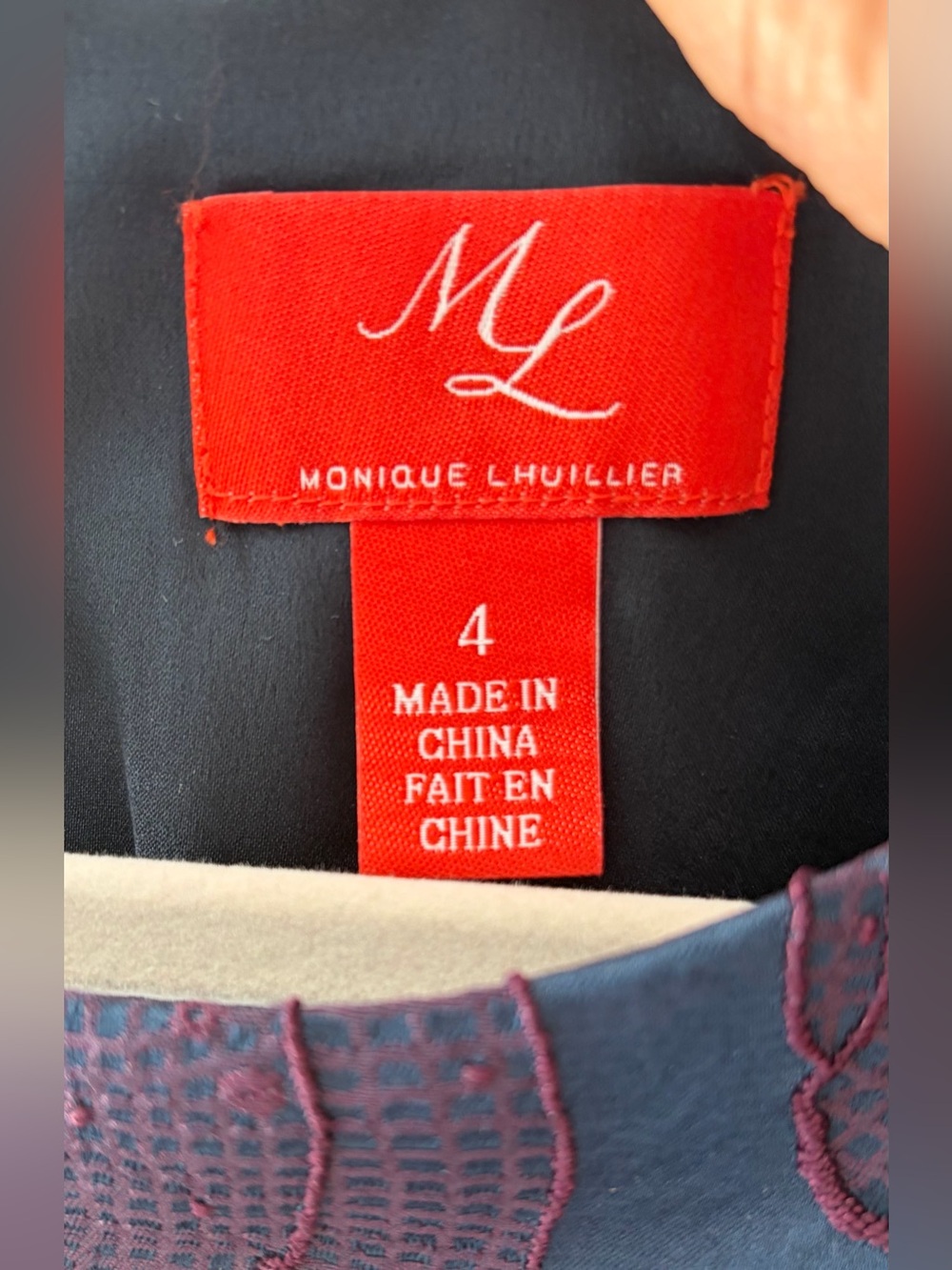 Monique Lhuillier Navy/Plum Flounce Fit Flare Midi Dress Sz 4 EUC Designer Luxe - Picture 3 of 7